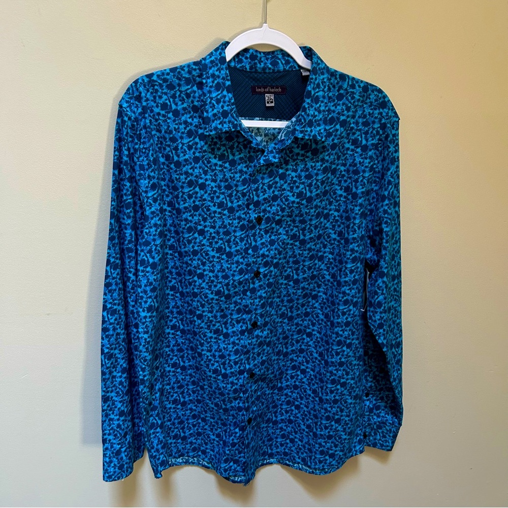 Lords of Harlech~new~Blue Floral Nigel Long Sleeve Button Front Shirt size Large
